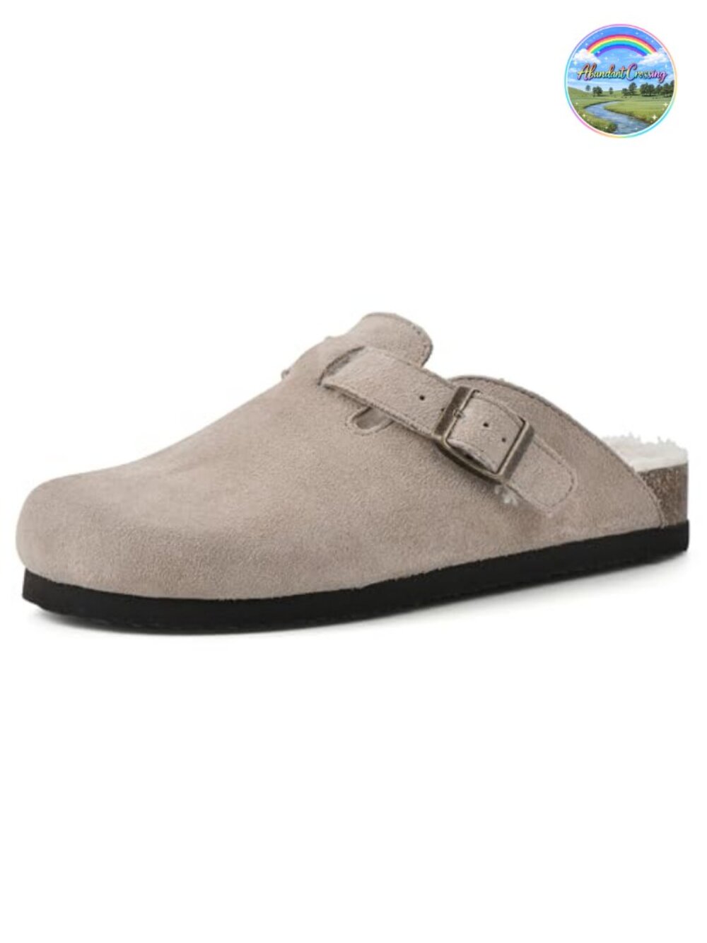 Suede Clog with Faux Fur Insole and Adjustable Buckle